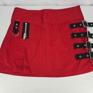 Vintage RARE Tripp Nyc Daang Goodman‎ Red Pinstripe Mini Skirt Buckles Goth Punk